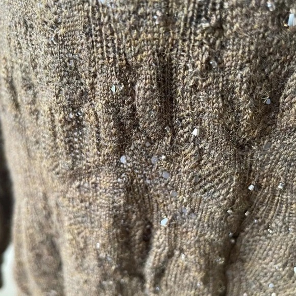Eileen Fisher Brown Crystal Beaded Merino Wool Drape Front Cardigan Small - Picture 7 of 12